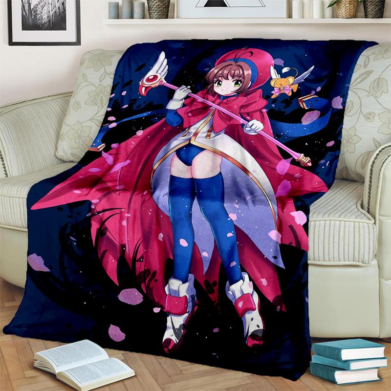 Sakura 3D Cute Card Captor Anime Cartoon Blanket,Soft Throw Blanket for Home Bedroom Bed Sofa Picnic Office Cover Blanket Kids