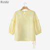 ZANZEA Women Lace Splice Round Neck Floral Print Casual 3/4 Sleeve Blouse