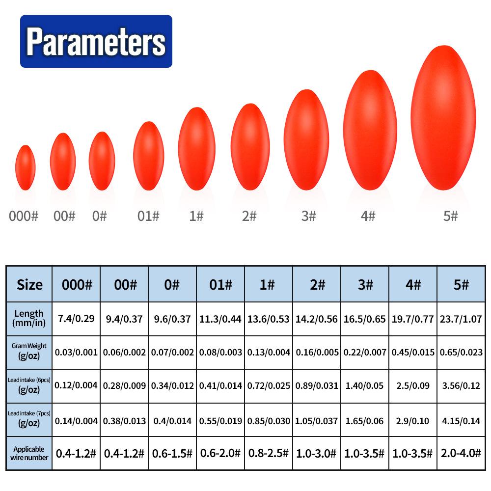 Seven Star Float Space Bean Traditional Eye Catching Elliptical Olive Shaped Fish Float 100 Pcs/Pack Fishing Gear Accessories