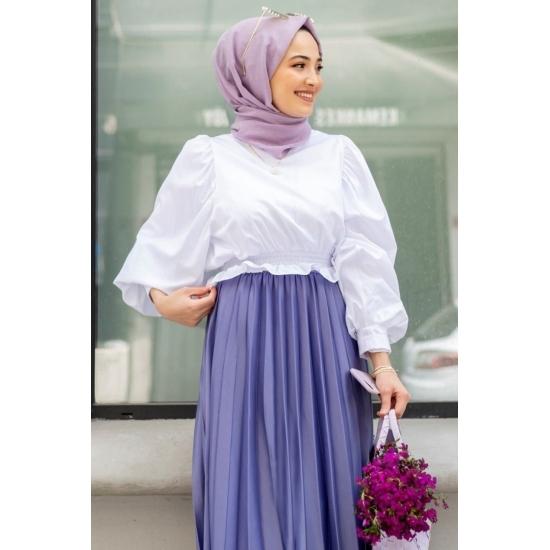 Elastic Waist Balloon Sleeve Mini Shirt