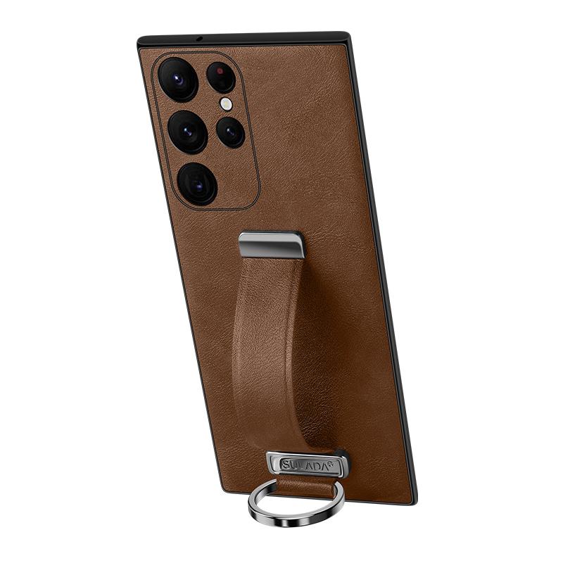 Business High End Brand Fashion Wristband Phone Case for Samsung Galaxy S23 S22 Ultra Fold 2 3 Luxury Leather Metal Ring Soft Cases