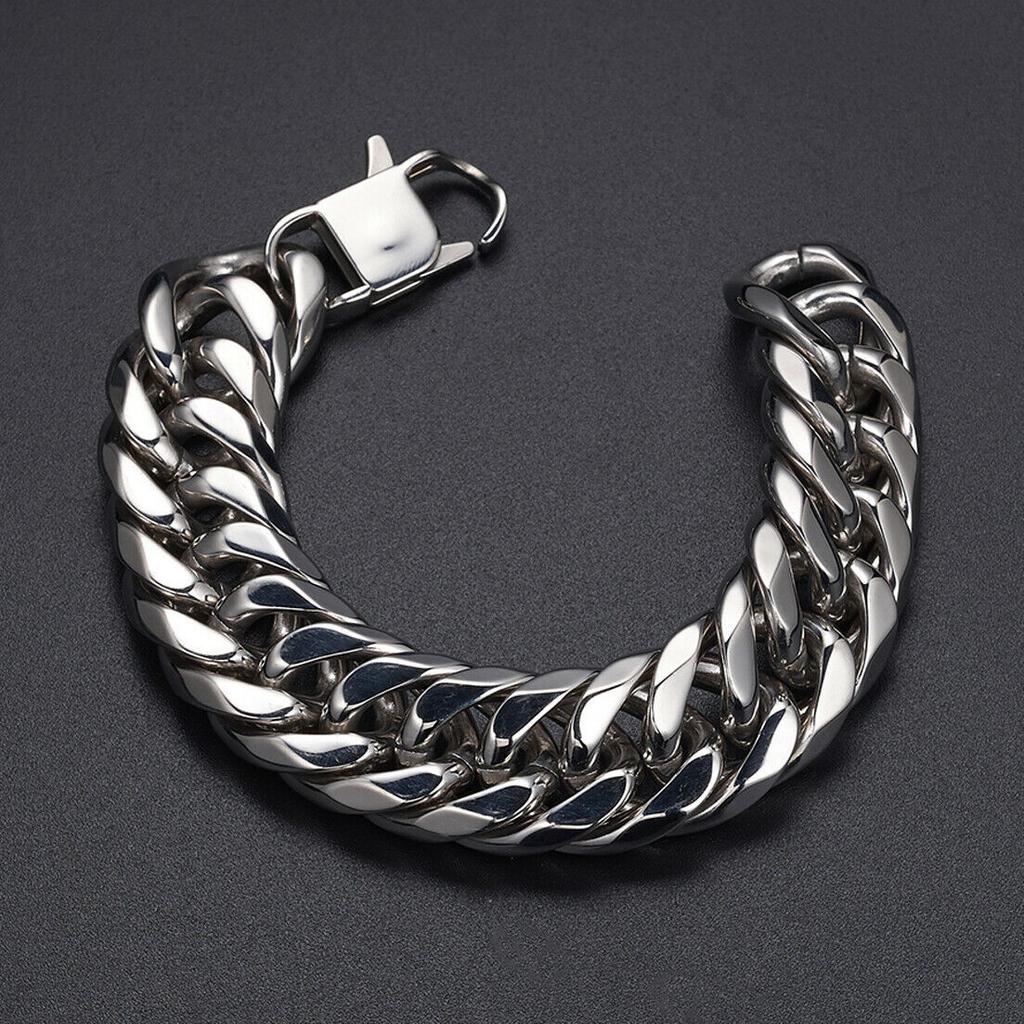 Simple Double Six Titanium Steel Stainless Steel Unisex Whip Chain Silver Bracelet European American Hip Hop Style
