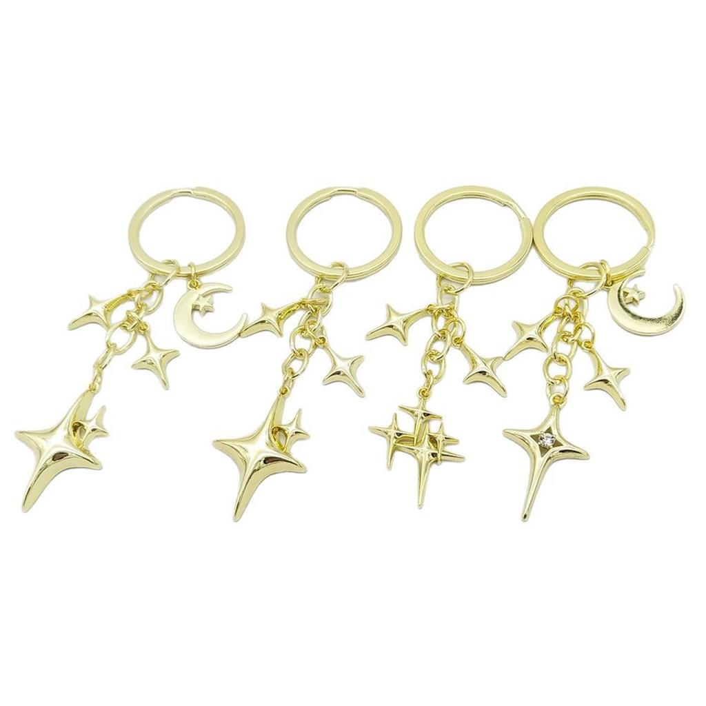 Breloc Pandantiv Stea cu Patru Vârfuri Decupată Elegantă și Lună Aliaj Durabil Ușor pentru Femei Farmec pentru Geantă Cadou Accesoriu