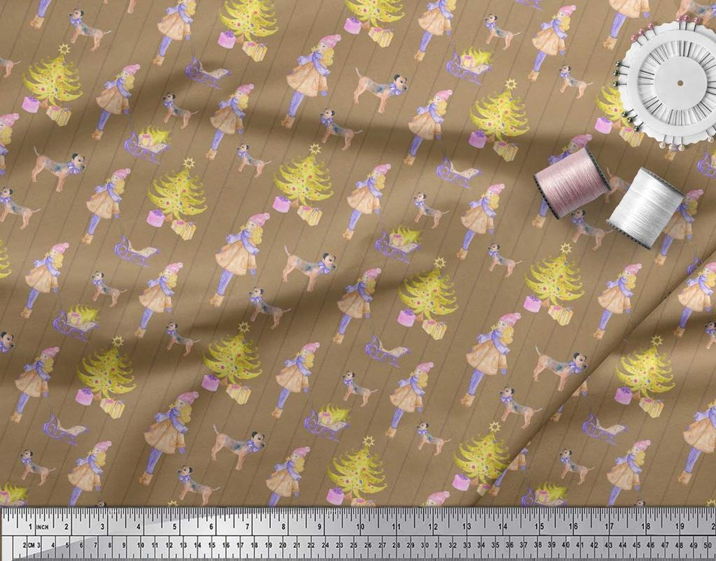 Soimoi Блакитна японська креп-атласна тканина для жінок, подарункова коробка та ялинка Різдвяний принт на метри 42 дюйми