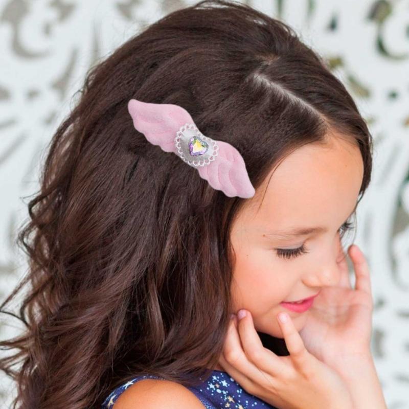 2pcs Lovely Hair Clip for Girl Plush Wing Shape Hair Barrettes with Rhinestones Heart Decals Braids Hair Clip for Girl