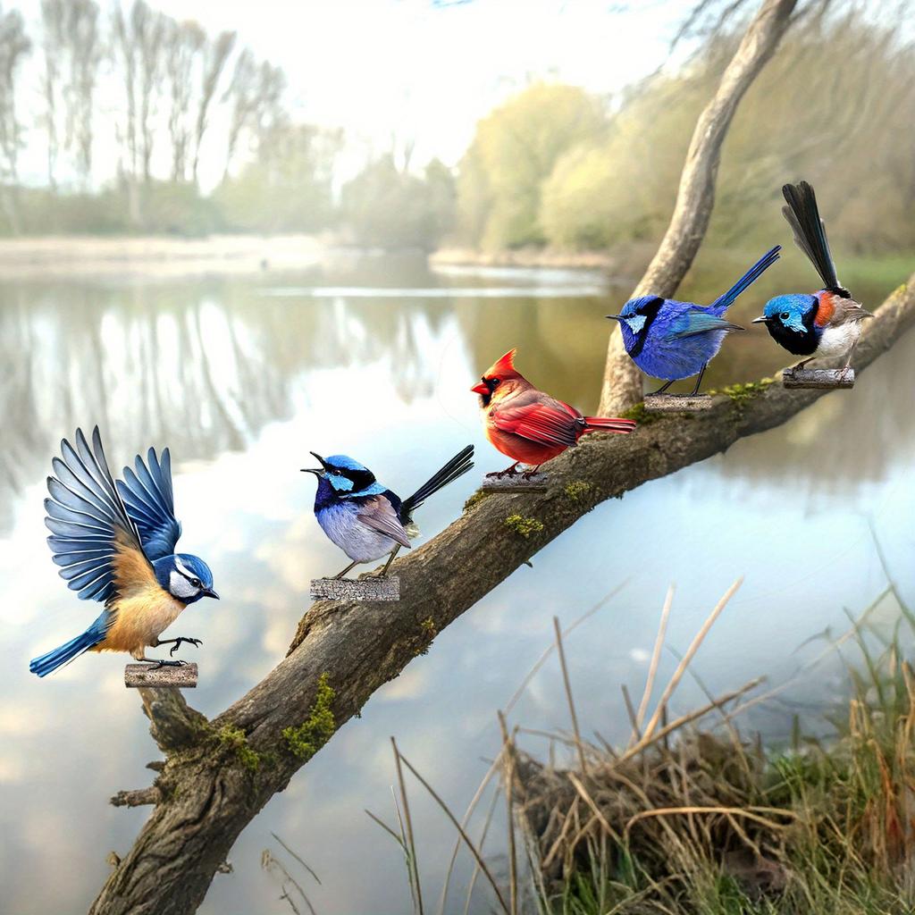 5 Stück künstlerische Eisen-Vogelfiguren für den Außenbereich, Garten und Zaun, in kräftigen Farben