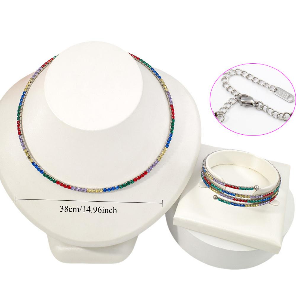European and American style color necklace bracelet set light luxury women's jewelry