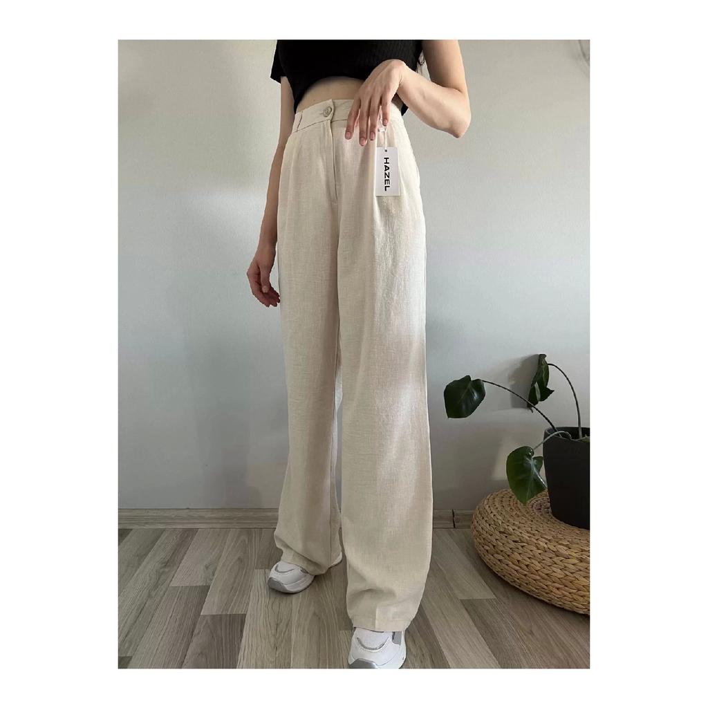 Women's Oil Green High Waist Linen Palazzo Pants