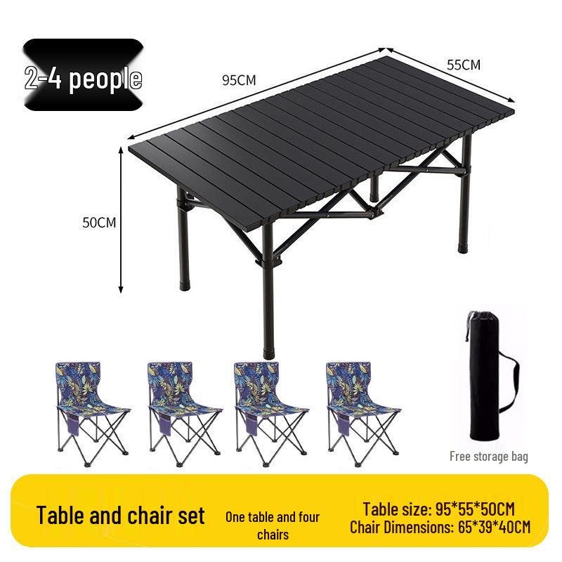 Outdoor Portable Folding Table & Chairs Set - Lightweight Roll-Up Table with Camping Seats