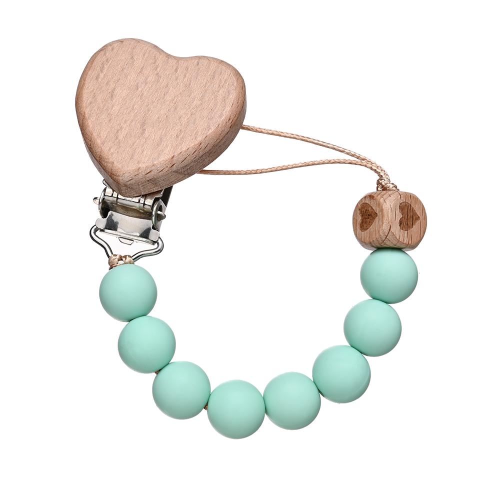 Pendant for Newborn Toys Gift New Beech Wooden Heart Beads Baby Pacifier Chain Clip Silicone Beads Dummy Nipple Holder Teether