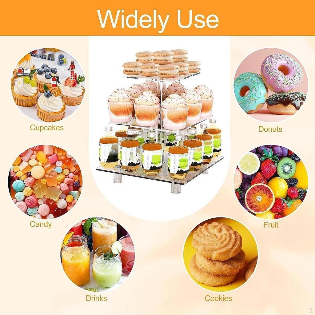Acrylic Cupcake Stand Clear Holder Serving Tray Decorative Platter for Party