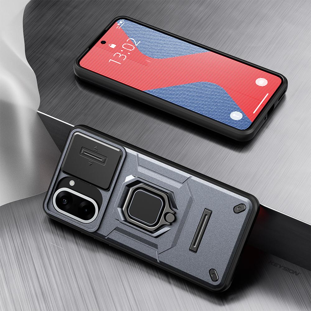 KEYSION Shockproof Case for OnePlus Nord CE5 5G Slide Camera Protection Metal Ring Stand Phone Cover for One Plus 1+ Nord CE 5