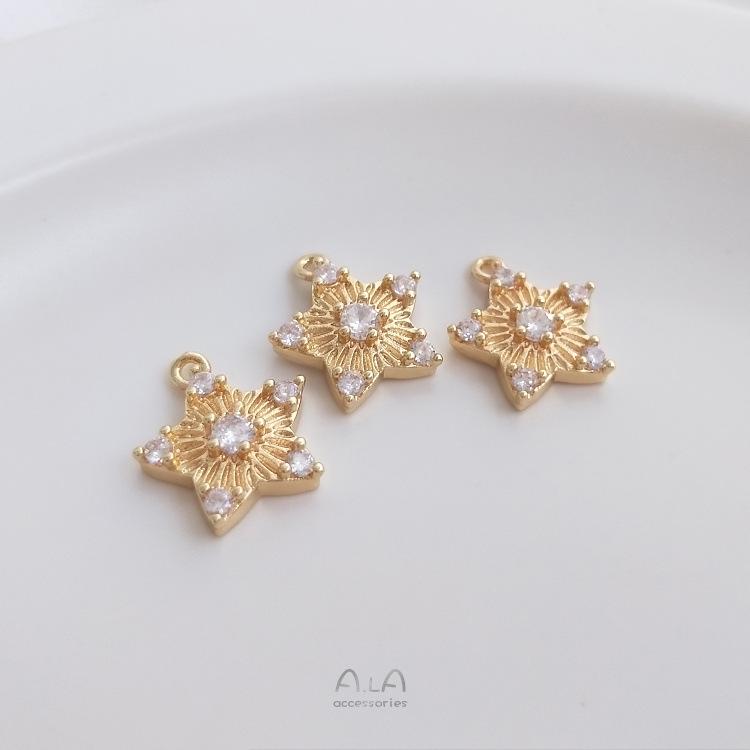 14K Gold-Filled Zircon Star Pendant Charm for DIY Jewelry Earrings