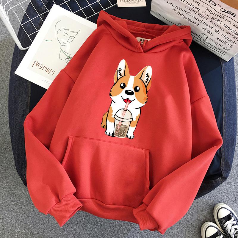 Milk Tea Cup Corgi Fashion Unisex Hoodies Spring Autumn Male Casual Hoodies Sweatshirts Student Basic Hoodies Sweatshirt Tops