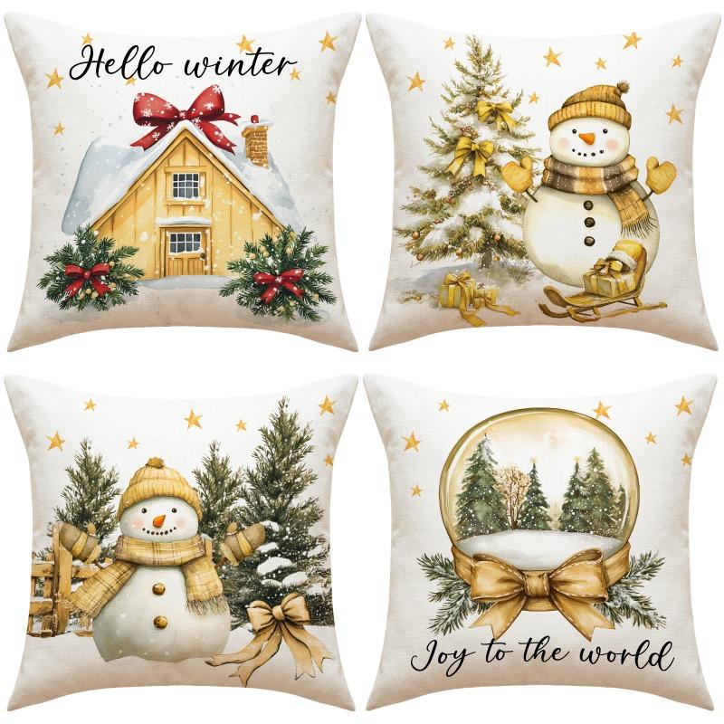Christmas Pillow Covers 45x45cm Set of 4,Tree Snow Xmas Holiday Decor Throw Cushion Case Decoration for Sofa Couch