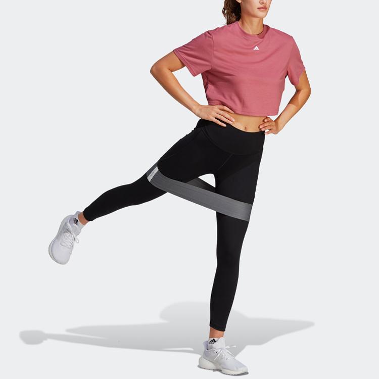 Adidas Studio Tee Quick-Dry Yoga Fitness Short Sleeve T-Shirt Women Tops Rock-Layer-Pink IB8563