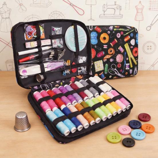 114 Stück/Set Tragbares Nähset mit Etui Buntes Garn Nadel Schneider Schere Maßband Professionell Anfänger Zuhause Reise Notfall Nähen