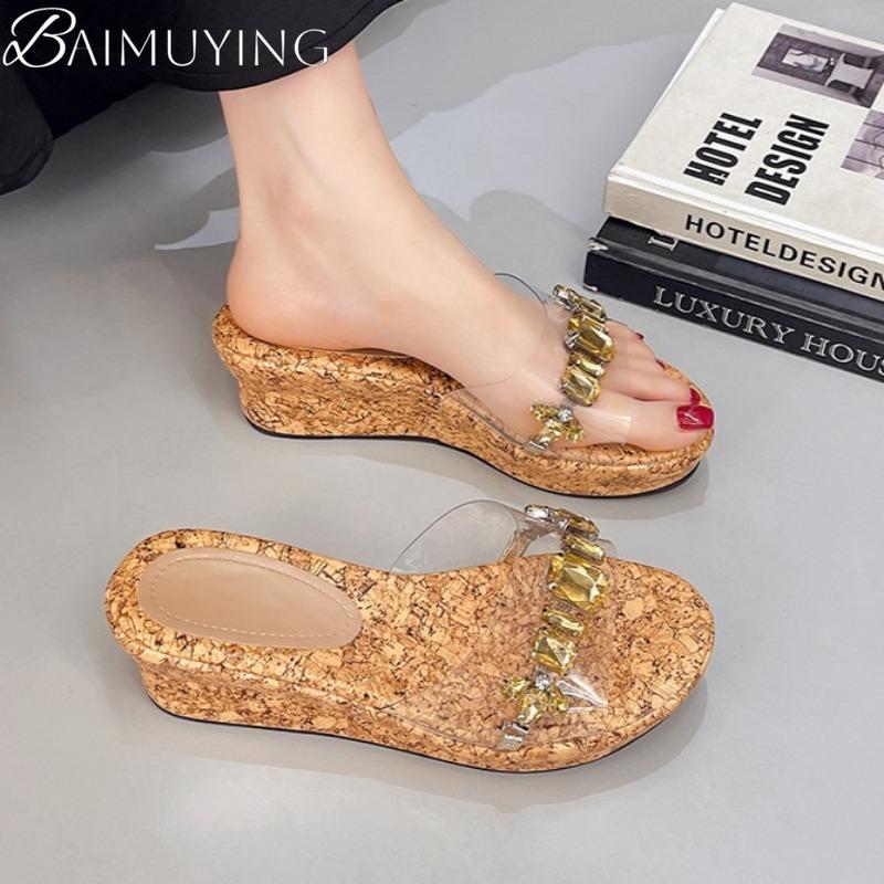 Fashion Crystal Casual Platform Shoes Woman PVC Wedges Slippers Women Heeled Sandals Summer 2025 Trend Elegant Dress Comfort Sandalias
