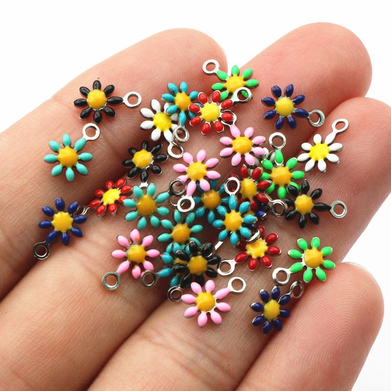 20pcs 10x7mm Stainless Steel Enamel Small Flower Charms Pendant DIY Jewelry Making Accessories Findings for Necklace Earrings