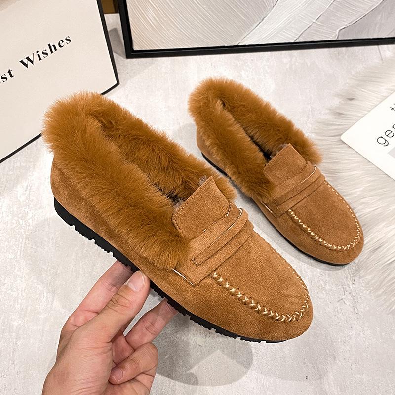 

Модні жіночі балетки з натурального кролячого хутра, зимові пухнасті бавовняні лофери, жіноче взуття босоніж, тепле, морозостійке, мокасини для жінок, плюшеві пухнасті чоботи 8.5 коричневий