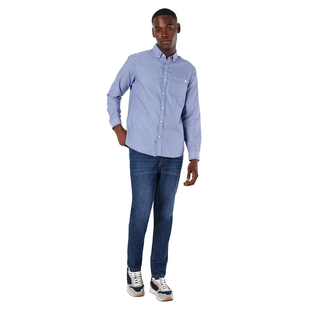 Maine Herren-Langarmhemd mit Mini-Gitterkaromuster