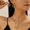 Faux Red Coral Drop Earrings And Necklace Textured Alloy Jewelry with Red Enamel Zircon Accents Unique Ocean-Inspired Design Gift for Women