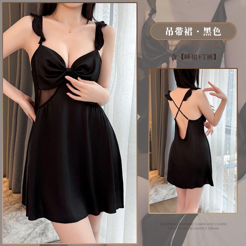 

Sexy women s new spring and summer nightgown, sexy pure desire bow nightgown, beautiful back suspender nightgown L