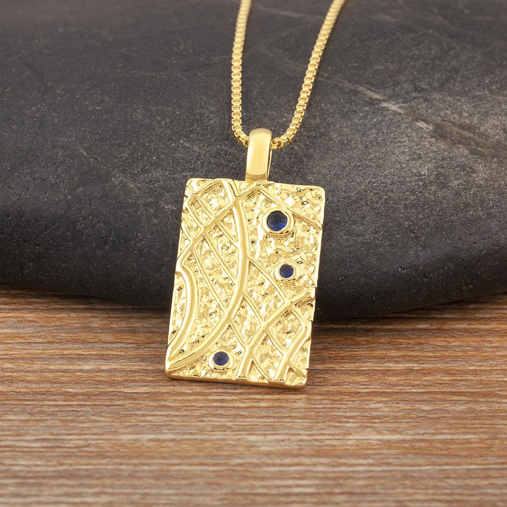 Nidin New Fashion Irregular Copper Rectangle Shape Zircon Charm Pendant Necklace 3 Styles For Women Girl Chain Jewelry Fine Gift