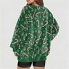 Women's Fashionable V-neck Christmas Printed Long Sleeved Casual Pullover Plush Warm Pocket Sweatshirt Top