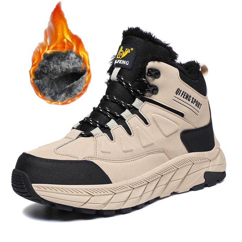 

39-47 Мужские Большие Размеры Модные Высокие Кроссовки Для Похода На Открытом Воздухе Кроссовки С Флисовым Утеплителем Хлопковые Ботинки Для Снегоступов 47 чёрный/бежевый