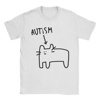 Men Women Autistic Cat Funny Animal T Shirt Pure Cotton Graphic Tee Shirts  Clothing Outfits