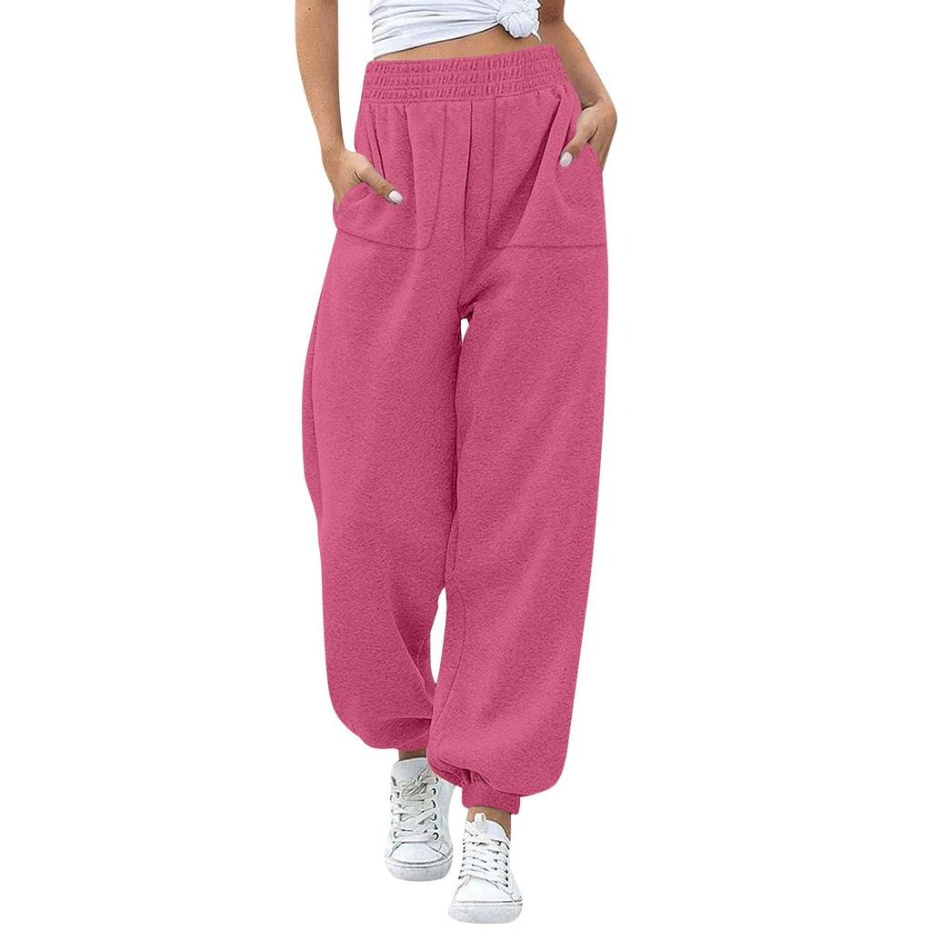 Women's Stylish Loose Sweatpants Comfortable High-waisted Jogging Belt Pocket Sweatpants