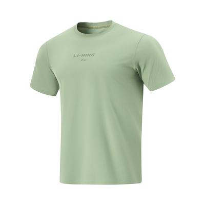 Série Fitness Simples Cor Sólida Gola Redonda Pulôver Manga Curta Camiseta Tops Masculinos Verde Feijão ATSV115-4