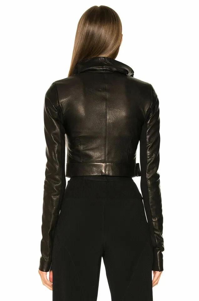Jacket Handmade Biker Casual Wear New Women's Black Fashionable Crop Real Leather