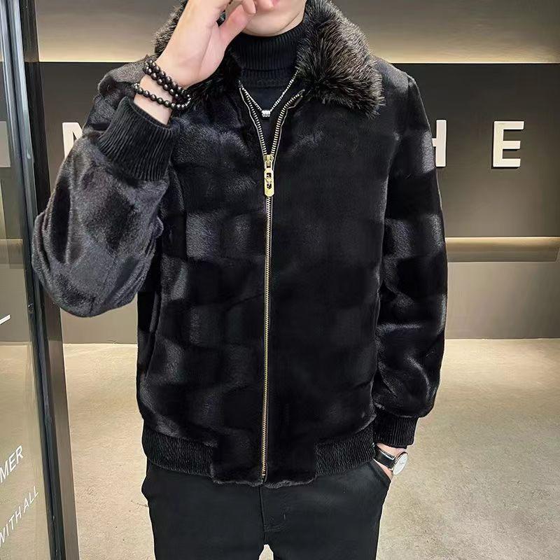 Casaco de pele de vison Casaco de pele de vison artificial Casaco de veludo de vison dourado de inverno masculino