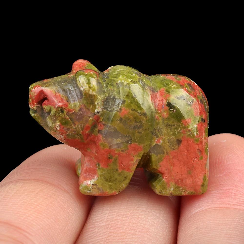 Natural Stone Bear Natural Jade Gemstone Animal Carving Charm Polar Bear Gemstone Crystal Bear Figurine Animal Statue Carving