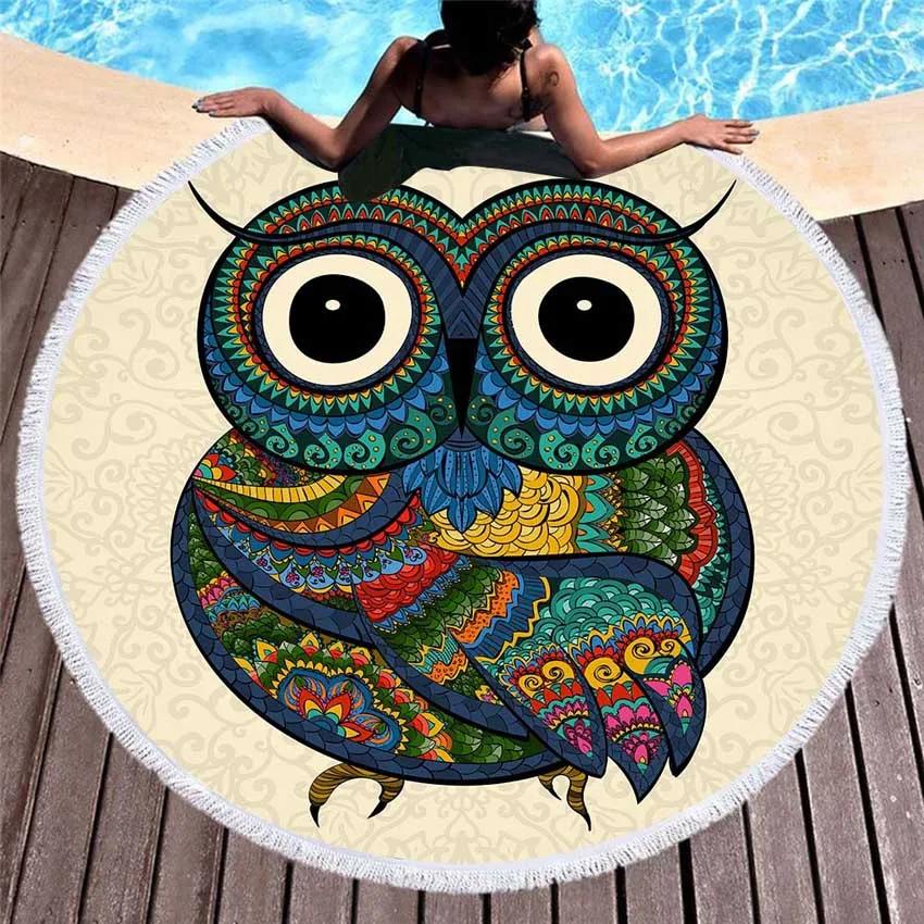 Owl Summer Round Beach Towel Seaside Wall Tapestry Dream Catcher Blanket Bath Sports Towels Bikini Cover Up Towel