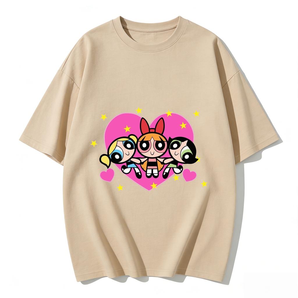 2026 Sommer Niedliche Powerpuff Girls Familien-Matching T-Shirts Cartoon-Druck Baumwoll-T-Shirts Lässige Kurzarm-Oberteile für Kinder und Erwachsene