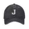 White Letter J Personalized Retro Denim Washed Baseball Caps For Men Cowboy Sunscreen Hats Rock Mens Snapback Cap