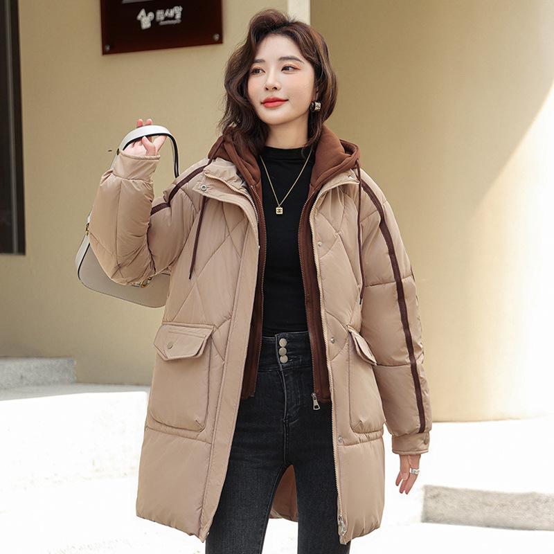 Korean version of casual thickened cotton jacket women's winter 2025 new hooded schoolgirl mid-length loose cotton jacket