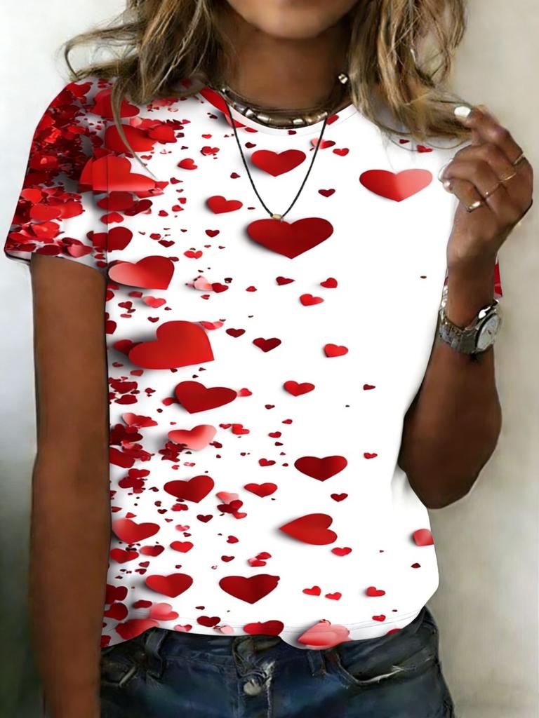 Summer Fashion Leopard Heart 3D Print T-Shirts Women's Round Neck Short Sleeve T Shirt Tees Harajuku Y2K Tops Female Clothing
