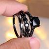Luxury Female Black Zircon Stone Engagement Ring Set Promise Love Wedding  For Women
