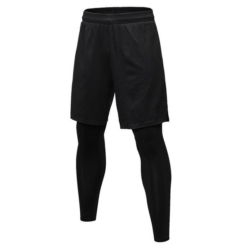 Men's Quick-Dry Stretch Running Tights, Fake Two-Piece, Black/Grey