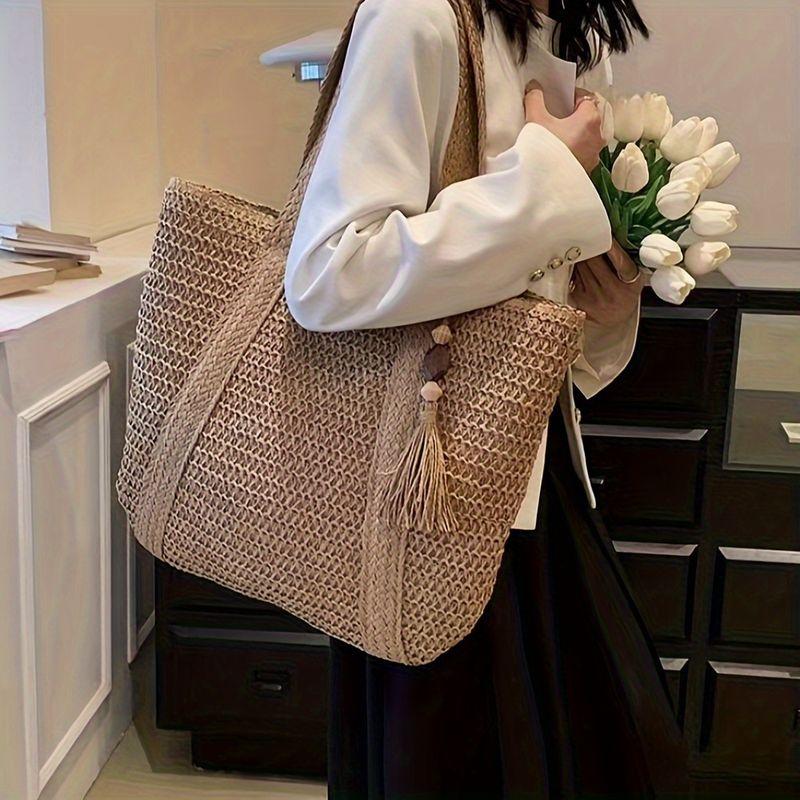 

Summer Texture Work Clothing Seaside Woven Big Bag Khakis