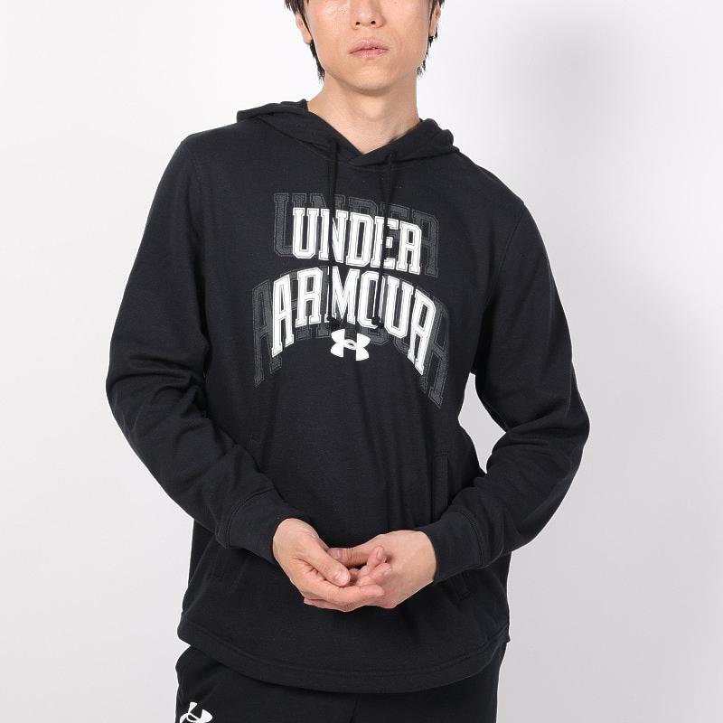 Under Armour Rival Letter Print Cotton Blend Hooded Training Sweatshirt Men Sweatshirt Black 1379766-001