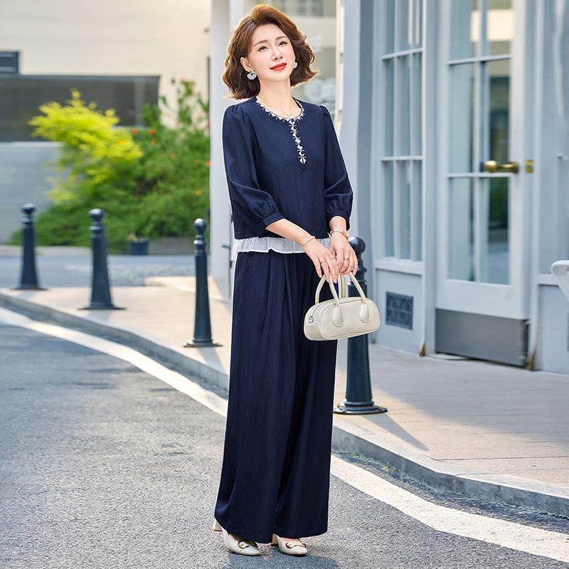 

Lace Fashionable Summer Clothing Set: New Round Neck Top and Loose Two-Piece for Middle-Aged Women 2026 3XL [115-130 kg]