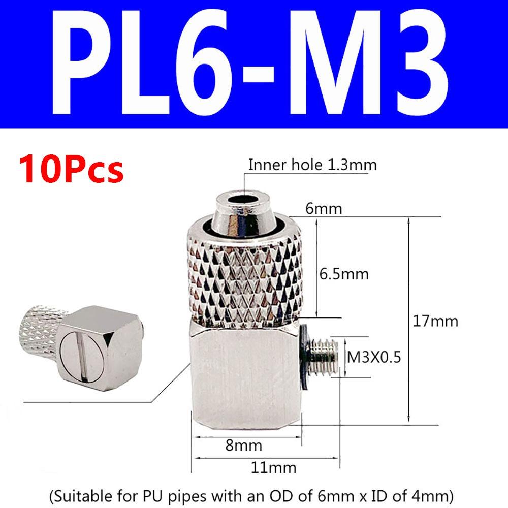 10Pcs Male Thread Air Tube Connector M3 M4 M5 M6 Pneumatic Pipe Connector Quick Fitting Fast Joint