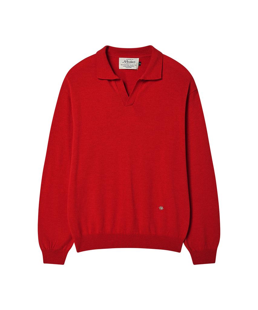 BEYOND CLOSET [Collection Line] Fine Wool Fit Collar Knit Red