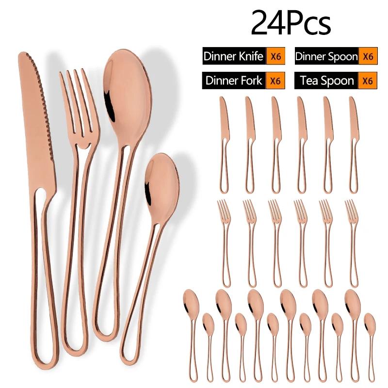 24Pcs Black Dinnerware Set Knife Fork Spoon Cutlery Set Stainless Steel Cake Fork Coffee Spoon Tableware Party Kitchen Flatware