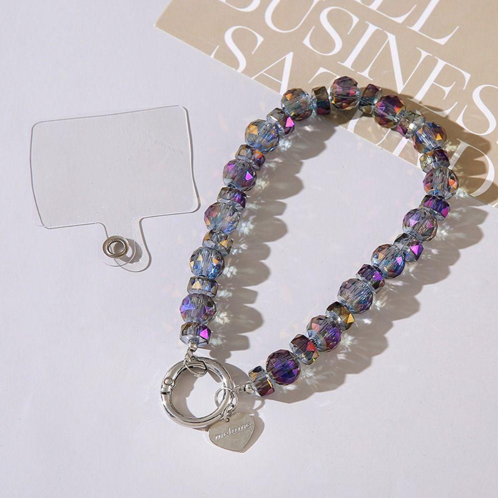 Detachable Crystal Bead Pendant Transparent Phone Lanyard Crystal Bead Keychain for Women Girls